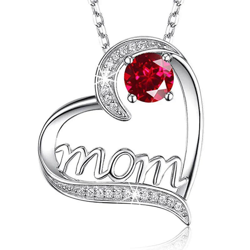 Huitan Mother's Day Necklace for Mom Luxury Trendy Craved Pendant Necklace Pink Flower Aesthetic Neck Accessories Love Jewelry
