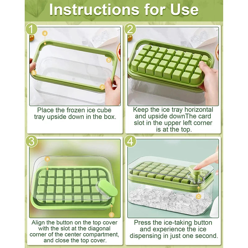 Ice Cube Tray With Lid, Ice Cube Tray One Button Release Ice Cube Mold Silicone Strap 64 Ice Cube Tray Storage Box
