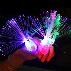 5 Pcs Flashing Finger Peacock Fiber Optic Light Glowing Peacock Open Screen Optic Light Kids Luminous Toys LED Finger Light