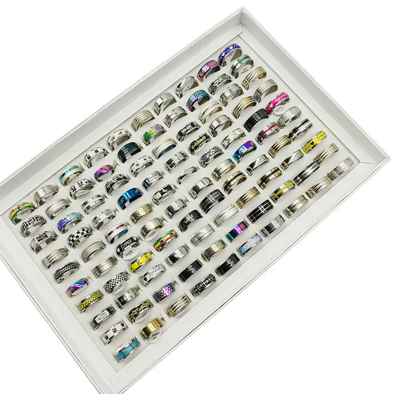 20pcs/Lot New Fashion Mix Style Stainless Steel Finger Rings for Women Men Hot Rock Wide Personality Party Bar Joint Ring Boy