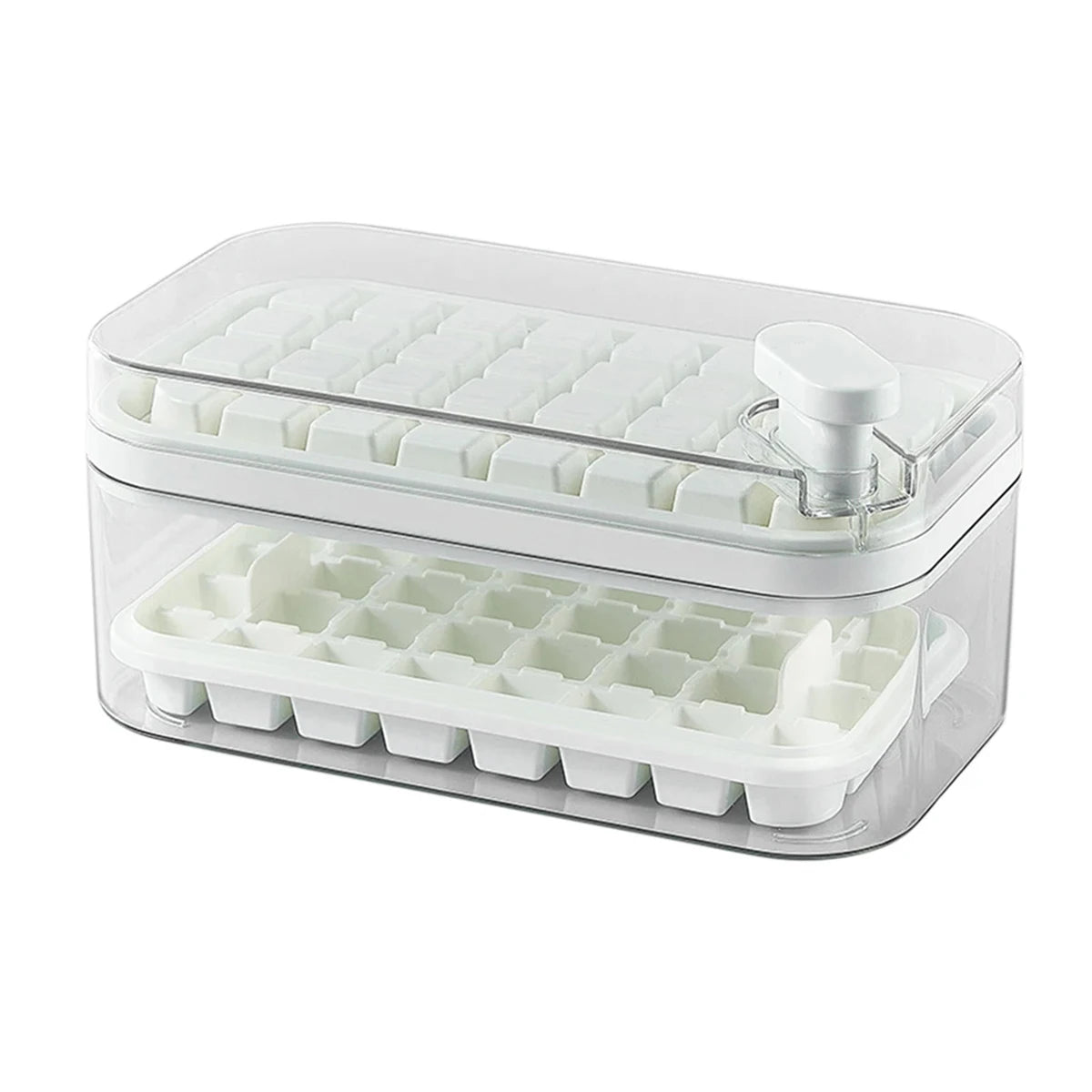 Ice Cube Tray With Lid, Ice Cube Tray One Button Release Ice Cube Mold Silicone Strap 64 Ice Cube Tray Storage Box