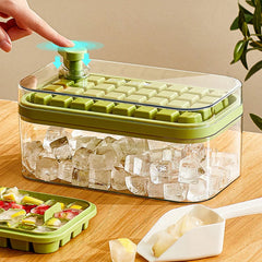 Ice Cube Tray With Lid, Ice Cube Tray One Button Release Ice Cube Mold Silicone Strap 64 Ice Cube Tray Storage Box