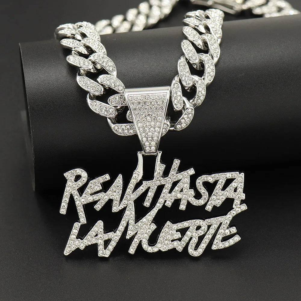 Gold Color Hip Hop Cuban Chain With Full Stone Mens Necklace Silver Color 2 Rows Rhinestone Paved Miami Cuban Chain Necklace