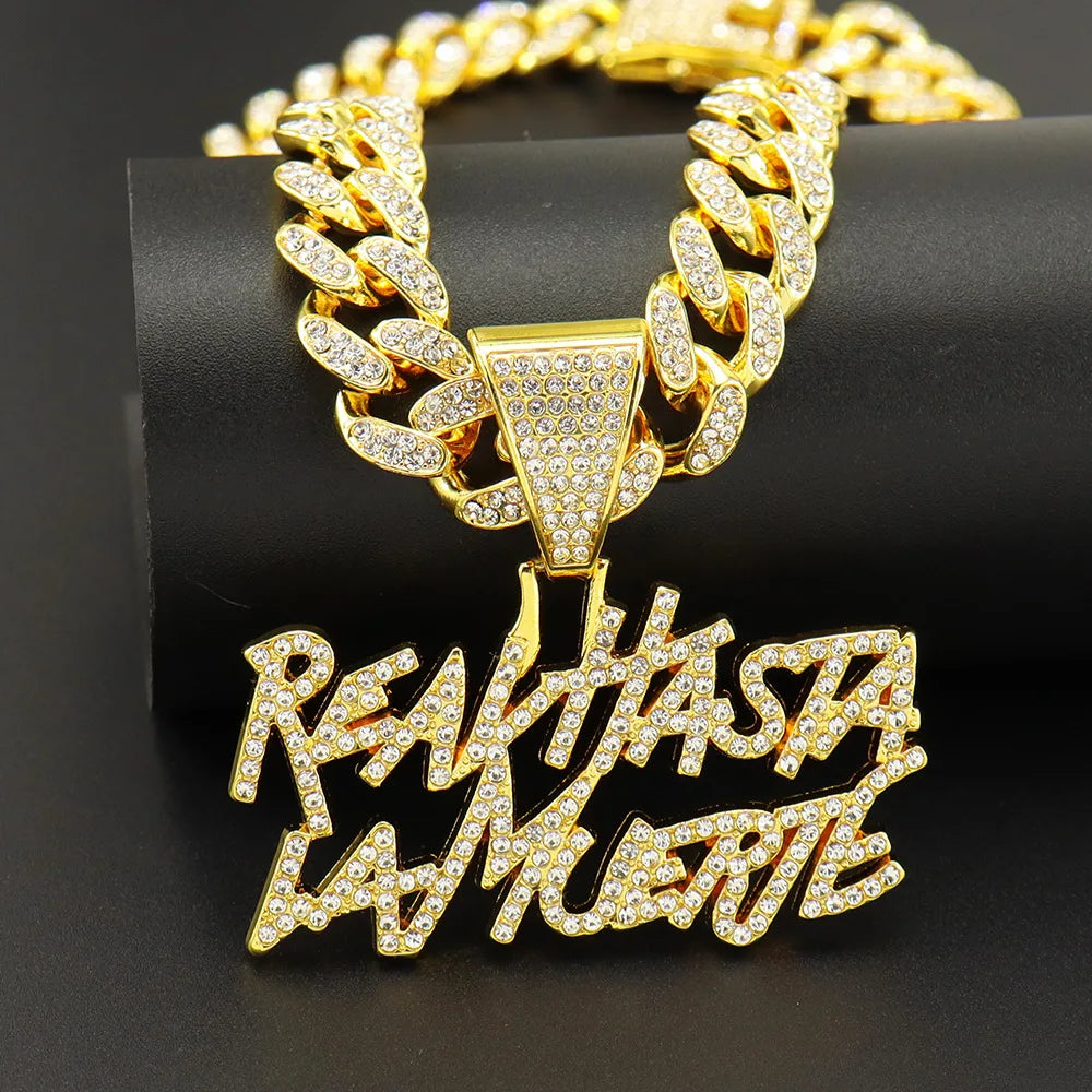 Gold Color Hip Hop Cuban Chain With Full Stone Mens Necklace Silver Color 2 Rows Rhinestone Paved Miami Cuban Chain Necklace