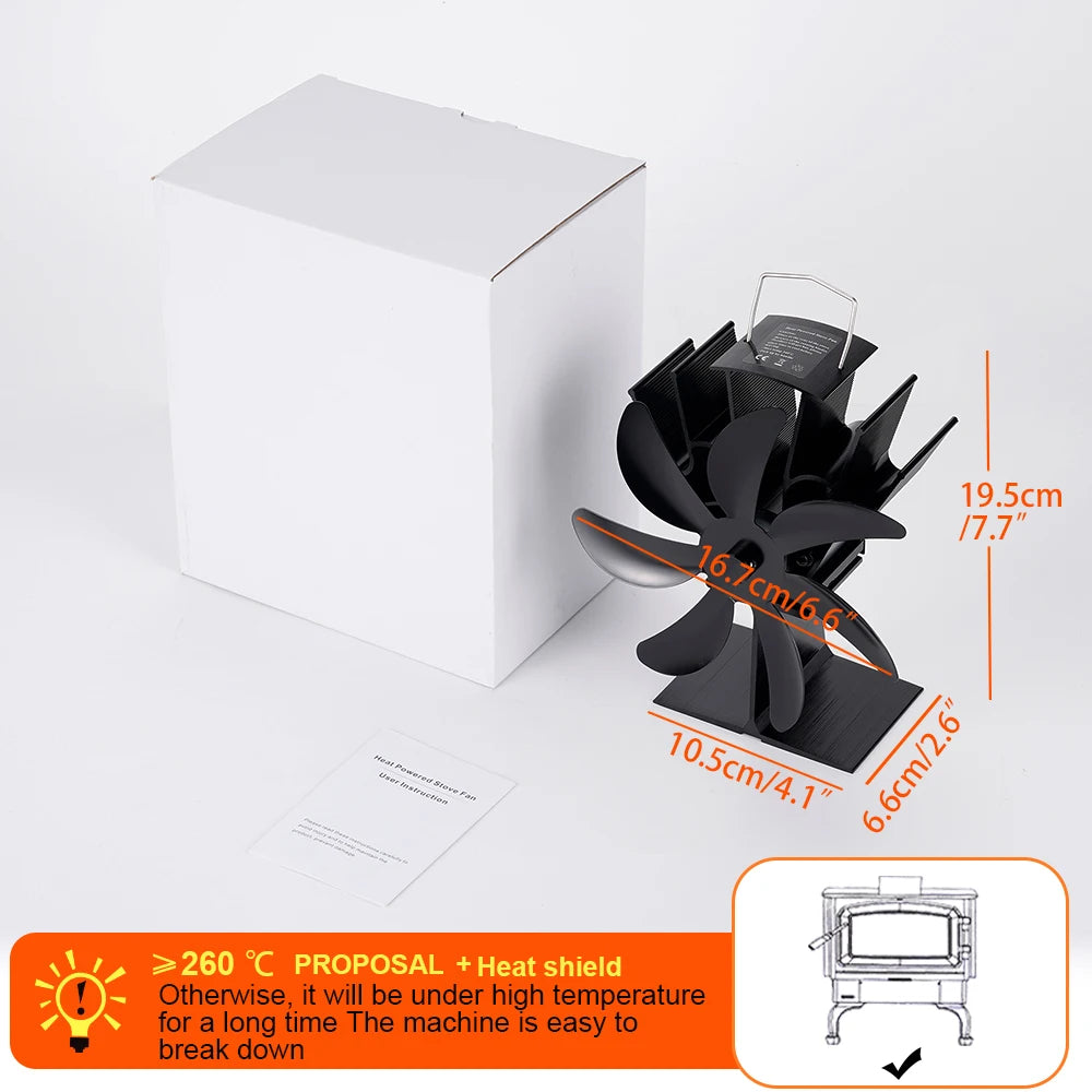 7 Blades Heat Powered Stove Fan Black Fireplace Fan Log Wood Burner Eco-fan Quiet Heater Home Efficient Heat Distribution