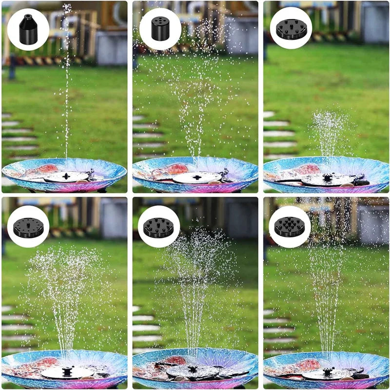 2.5W Solar Fountain Water Pump for Bird Bath Pond Swimming Pool Fish Tank - Outdoor Powered with 6 Nozzle Styles Garden Decor