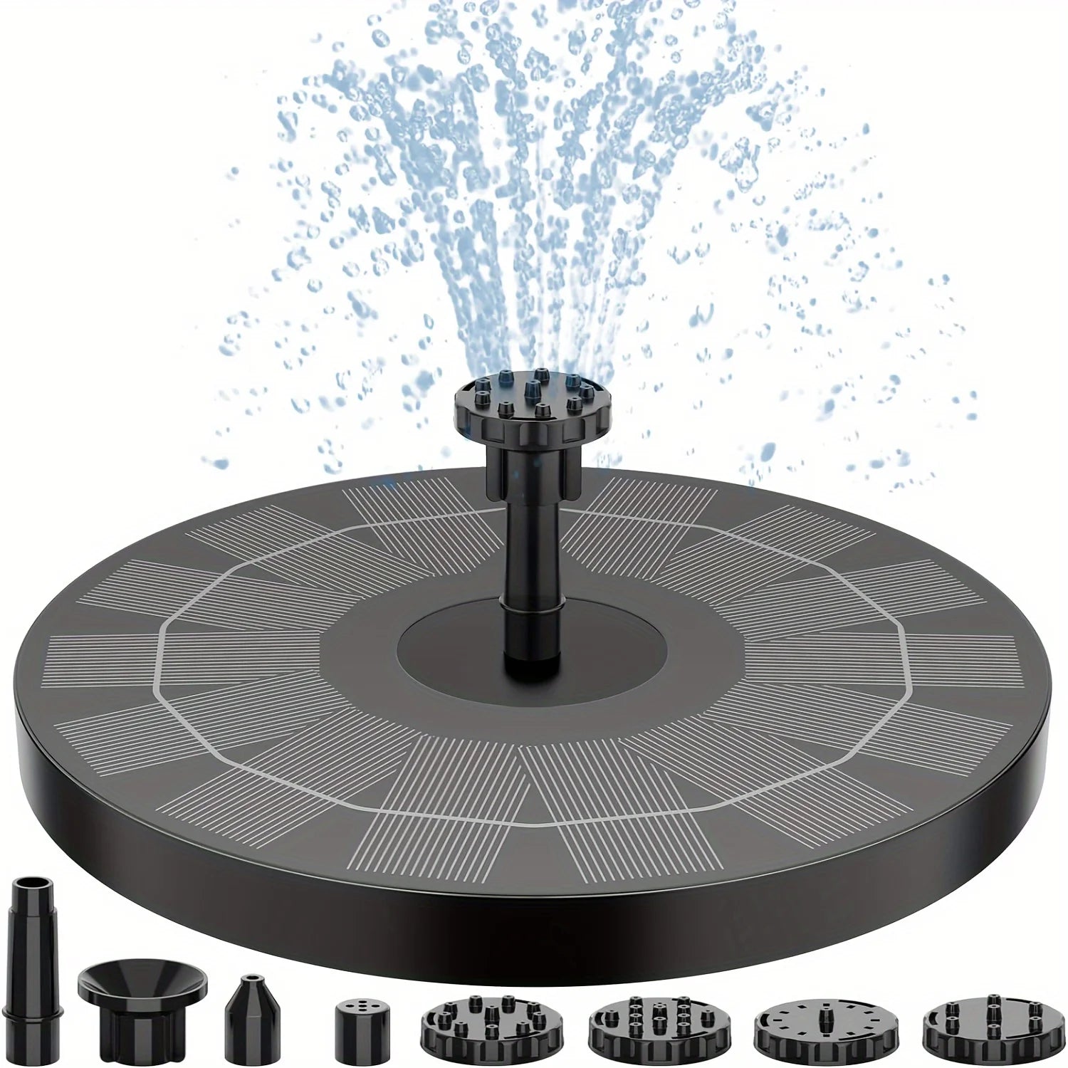 2.5W Solar Fountain Water Pump for Bird Bath Pond Swimming Pool Fish Tank - Outdoor Powered with 6 Nozzle Styles Garden Decor