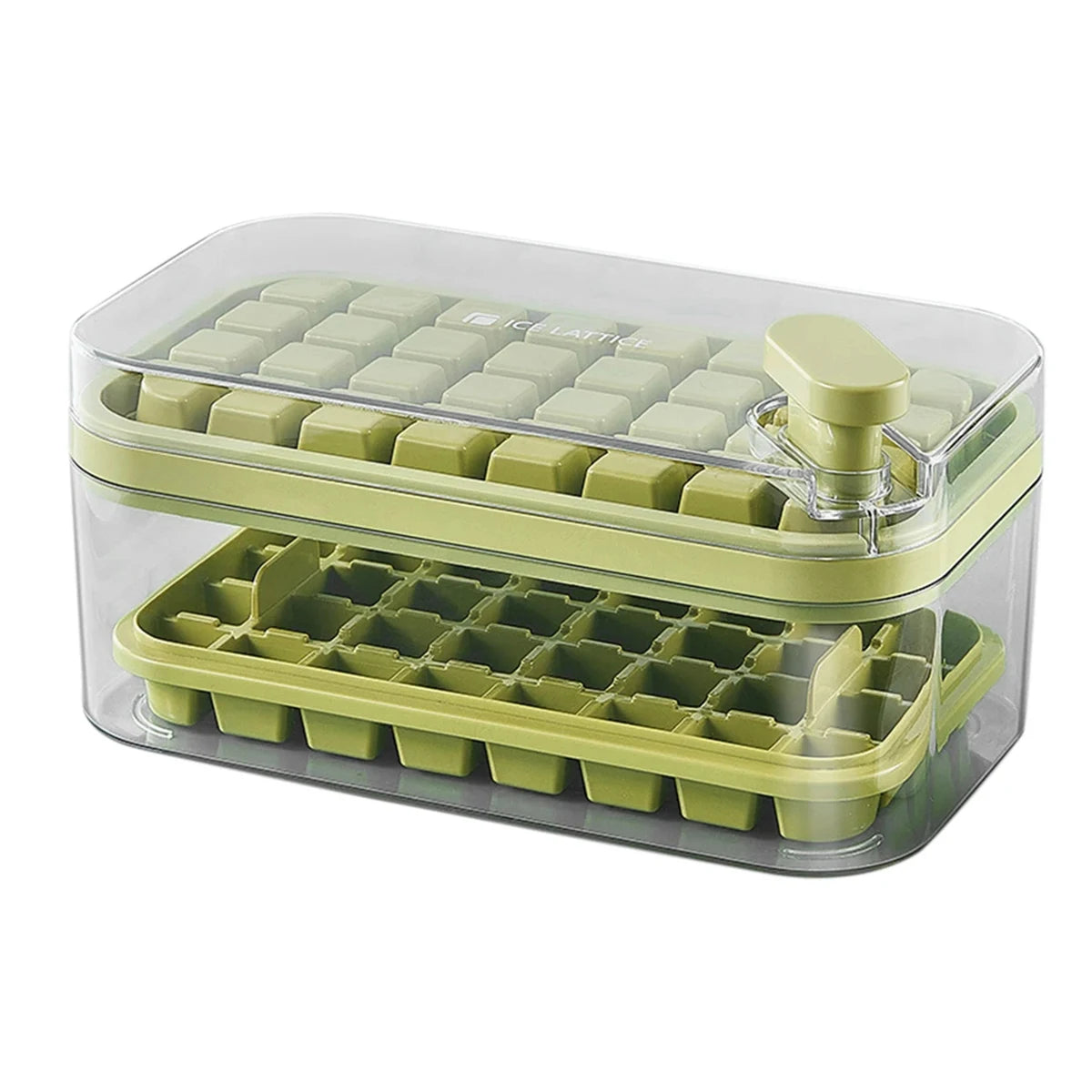 Ice Cube Tray With Lid, Ice Cube Tray One Button Release Ice Cube Mold Silicone Strap 64 Ice Cube Tray Storage Box