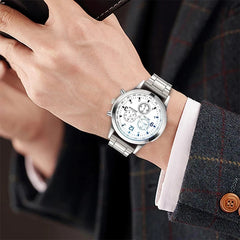 Fashion Men Business Quartz Watch Luxury Silvery Strap Wristwatch Reloj Hombre（Without Box）