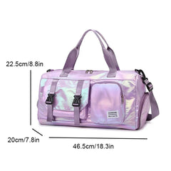 Holographic Glamour Duffel Bag - Spacious,Stylish Shoulder Tote with Shoe Compartment for Effortless Weekend Escapes -