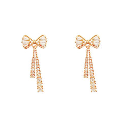 Fashion Zircon Bow Earrings Acrylic Crystal Tassel Earrings For Women Fashion Party Jewelry Trendy Accessories Gifts