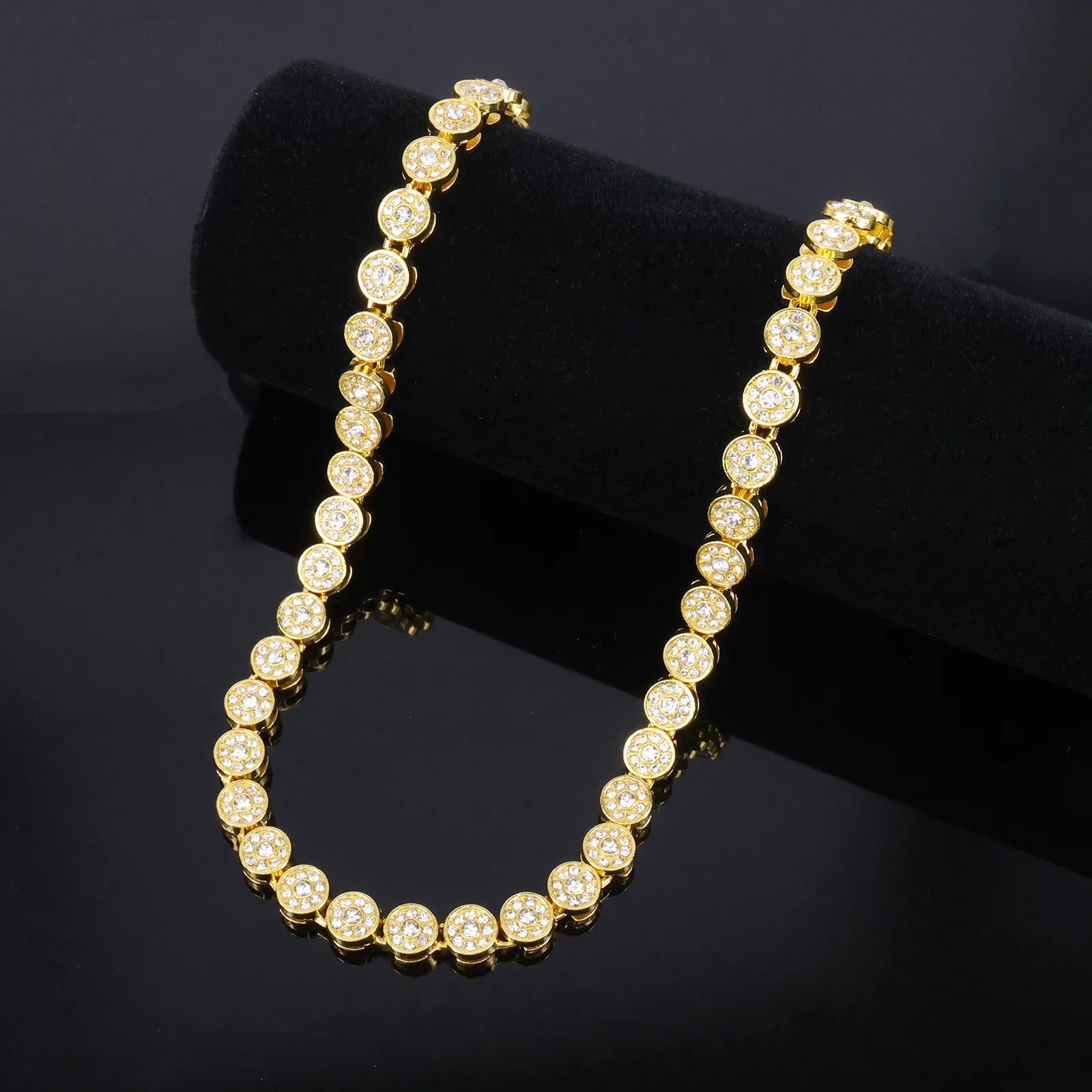 Gold Color Hip Hop Cuban Chain With Full Stone Mens Necklace Silver Color 2 Rows Rhinestone Paved Miami Cuban Chain Necklace