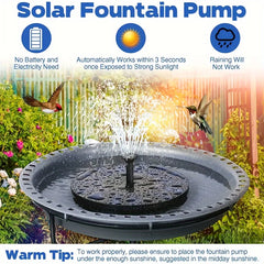 2.5W Solar Fountain Water Pump for Bird Bath Pond Swimming Pool Fish Tank - Outdoor Powered with 6 Nozzle Styles Garden Decor