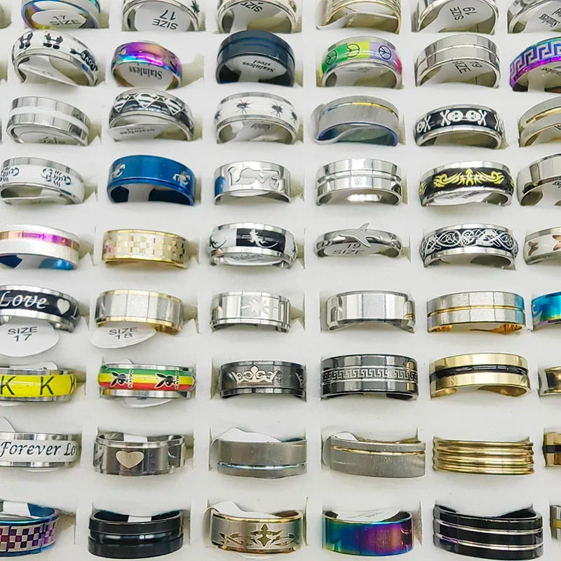 20pcs/Lot New Fashion Mix Style Stainless Steel Finger Rings for Women Men Hot Rock Wide Personality Party Bar Joint Ring Boy