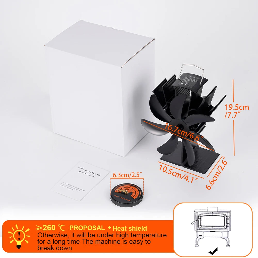 7 Blades Heat Powered Stove Fan Black Fireplace Fan Log Wood Burner Eco-fan Quiet Heater Home Efficient Heat Distribution