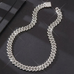 Gold Color Hip Hop Cuban Chain With Full Stone Mens Necklace Silver Color 2 Rows Rhinestone Paved Miami Cuban Chain Necklace