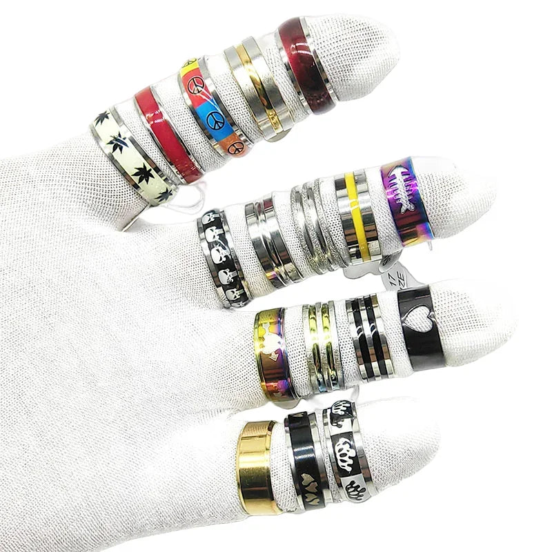 20pcs/Lot New Fashion Mix Style Stainless Steel Finger Rings for Women Men Hot Rock Wide Personality Party Bar Joint Ring Boy