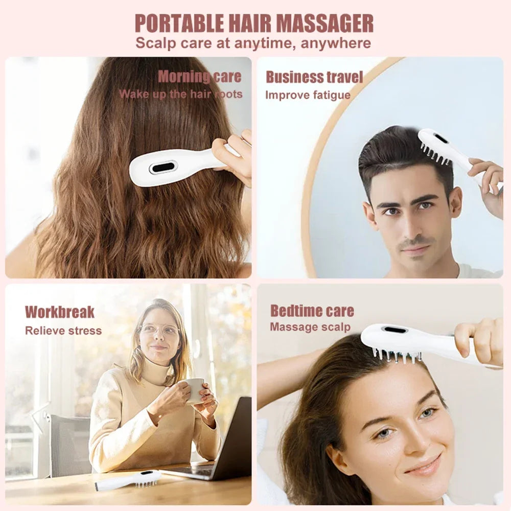 Electric Scalp Massage Comb EMS Vibration Straightening Comb Red Blue LED Light Therapy Massage Brush for Anti-Hair Loss Loofah