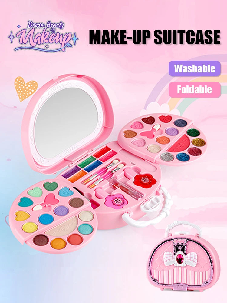 Kids Beauty Toys Makeup Kit little bag Washable Pretend Play Cosmetic Set Toys with Mirror Non-Toxic & Safe Birthday Gifts Girl