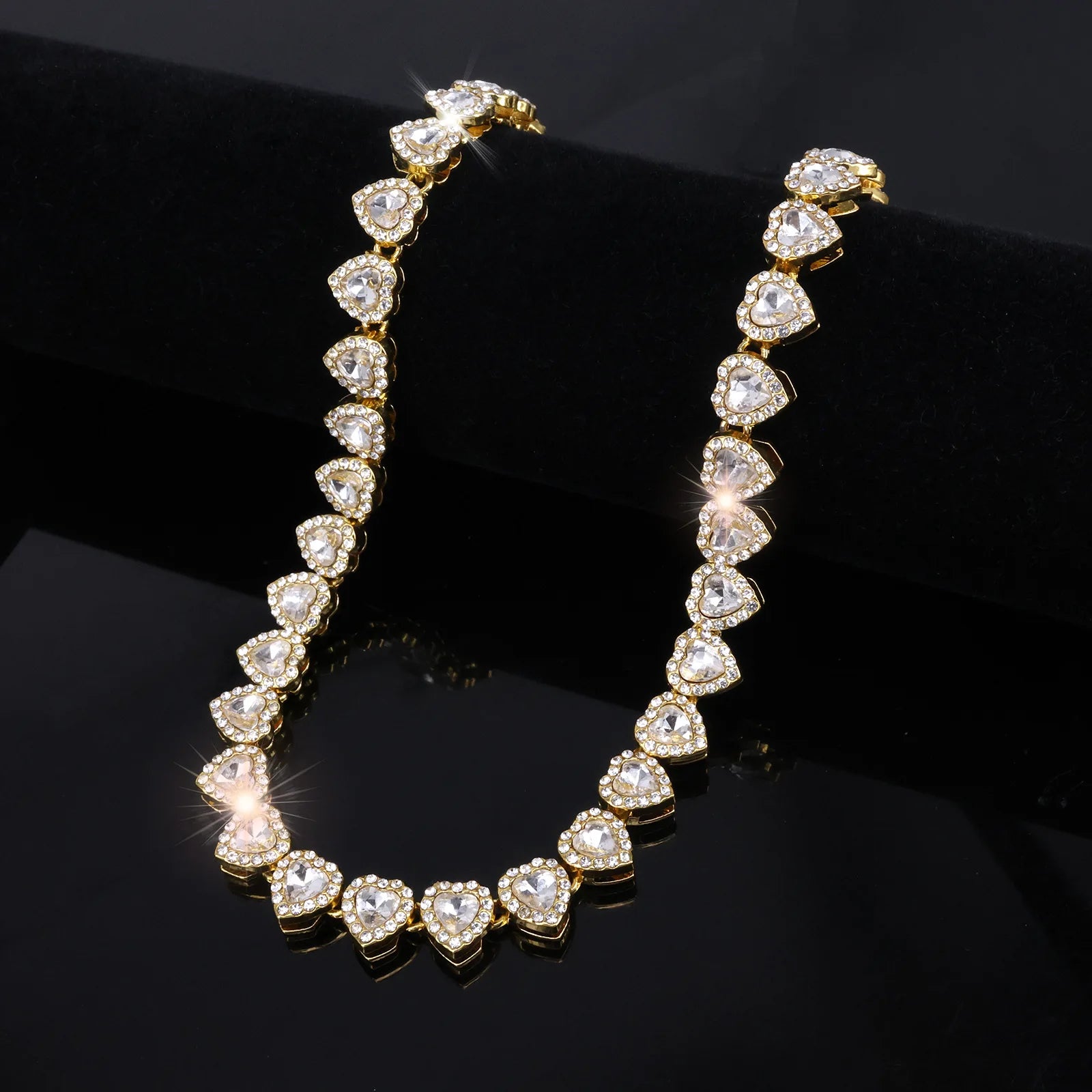 Gold Color Hip Hop Cuban Chain With Full Stone Mens Necklace Silver Color 2 Rows Rhinestone Paved Miami Cuban Chain Necklace