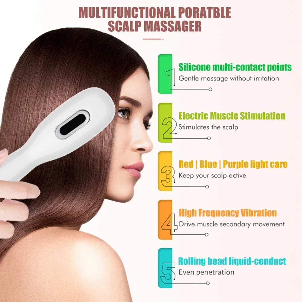 Electric Scalp Massage Comb EMS Vibration Straightening Comb Red Blue LED Light Therapy Massage Brush for Anti-Hair Loss Loofah