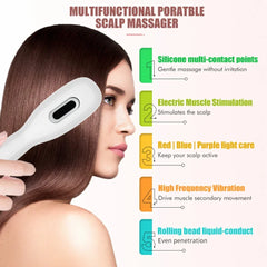Electric Scalp Massage Comb EMS Vibration Straightening Comb Red Blue LED Light Therapy Massage Brush for Anti-Hair Loss Loofah